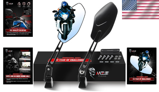 Durable Aluminum Motorcycle Mirrors with Convex Lens & Blind Spot Elimination