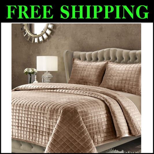 Contemporary King Velvet Bedding Set - Oversized Comforter & Matching Shams