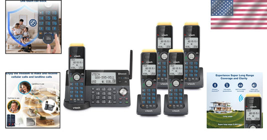 Ultimate Long Range 5-Handset DECT Phone with Bluetooth, 22 Min Answering System
