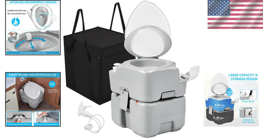 Ergonomic 5.28 Gal Portable Toilet with Diagonal Bowl for RV Travel & Camping