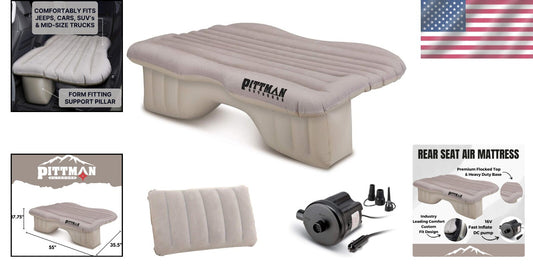 Collapsible Backseat Air Mattress - 300 lb Capacity with Quick Inflation Pump
