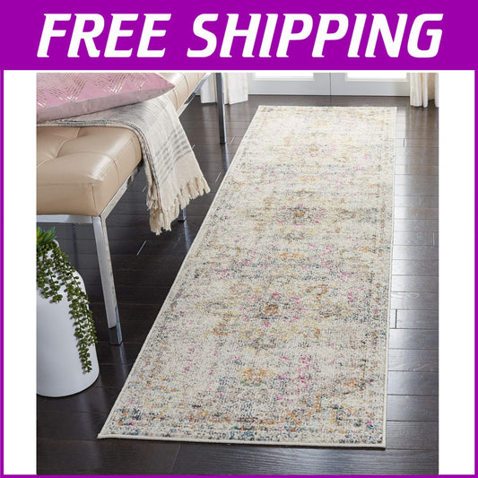 Durable Bohemian Runner Rug 2'2"x10' - Stain Resistant & Non-Shedding Grey/Gold
