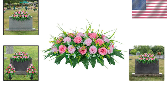 Vibrant Pink Silk Flower Saddle for Outdoor Grave Decoration - 24” Long
