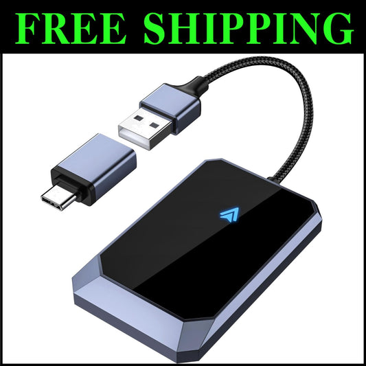 Plug-and-Play Wireless Adapter for Android Auto - Compatible with 800+ Cars