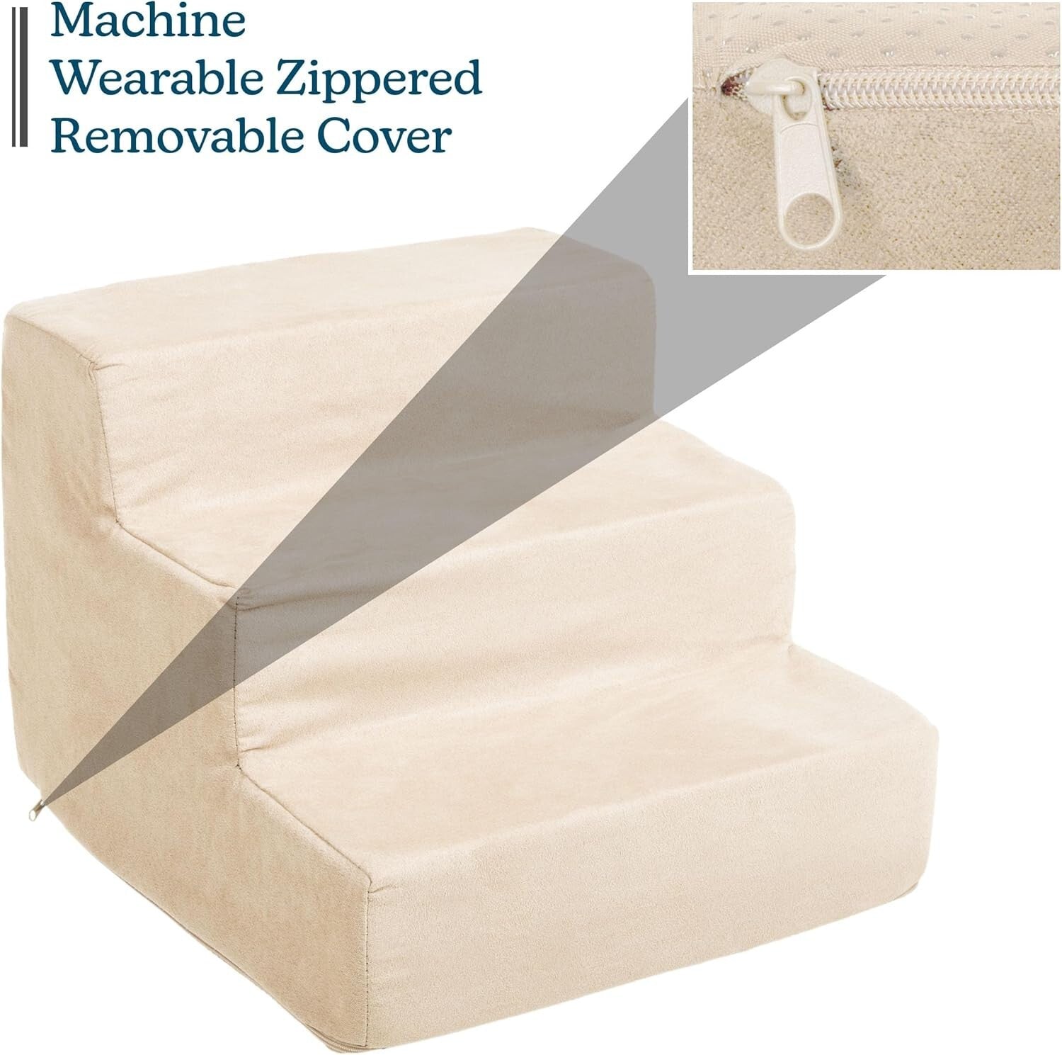 Non-Slip 3-Step Pet Stairs with Machine Washable Cover - Supports 25lbs