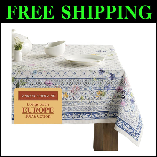 Faience Pattern 100% Cotton Tablecloth 60" x 120" - Perfect for Dining & Parties