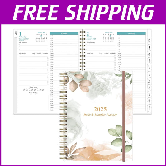 2025 Daily & Monthly Planner with Flexible Cover - One Page Per Day, 8.5" x 11"