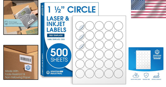 500-Pack 1.5-Inch Matte Circle Labels for All Printer Types - Customizable Tags