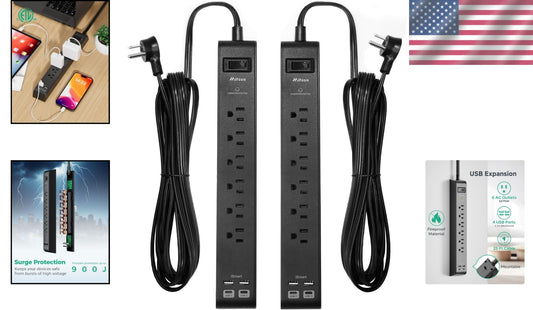 Wall-Mount Surge Protector Power Strip with 6 Outlets, USB Ports & 25-Foot Cord