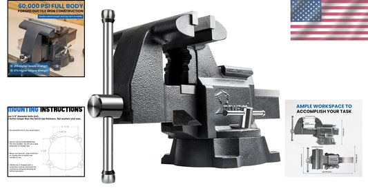 Sturdy 6.5 Inch Ductile Iron Bench Vise - 210° Swivel Base for Precision Work