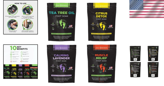 4-Pack Aromatherapy Foot Soaks: Tea Tree, Lavender, Muscle Relief & Citrus