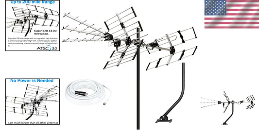 Directional HDTV Antenna with 21" Mounting Pole - 4K & ATSC 3.0 Support