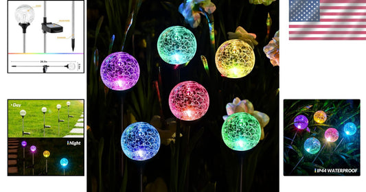 Enchanting 6-Pack Color-Changing Solar Garden Lights with Cracked Glass Design