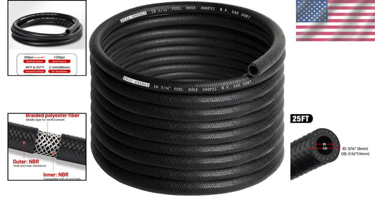 NBR Rubber 5/16 Fuel Hose Line - 25FT, 300 PSI for Versatile Fuel Applications