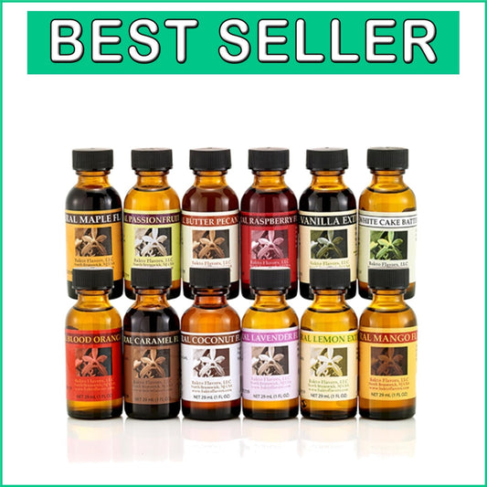12 Bottle Baker’s Best Flavor Extract Set - Vanilla, Lavender, Caramel & More
