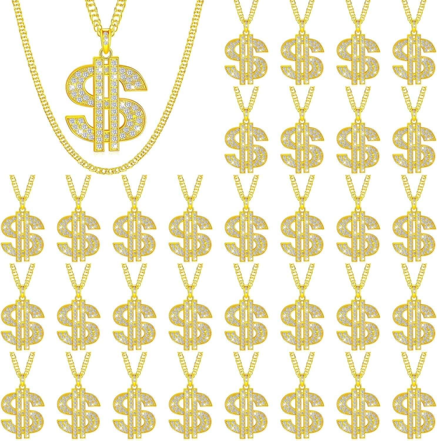Exquisite Gold Dollar Sign Hip Hop Necklace for Casual and Costume Wear