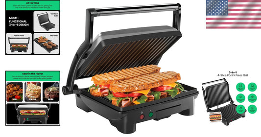 Effortless 4 Slice Panini Press with Non-Stick Plates - Ideal for Small Kitchens