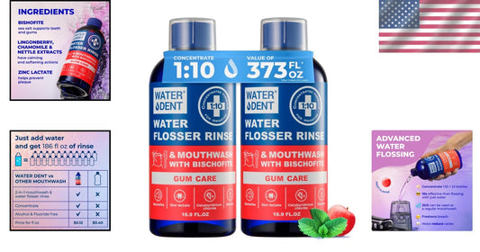 Fruit-Flavored Water Flosser Rinse for Plaque Removal & Fresh Breath (2-Pack)