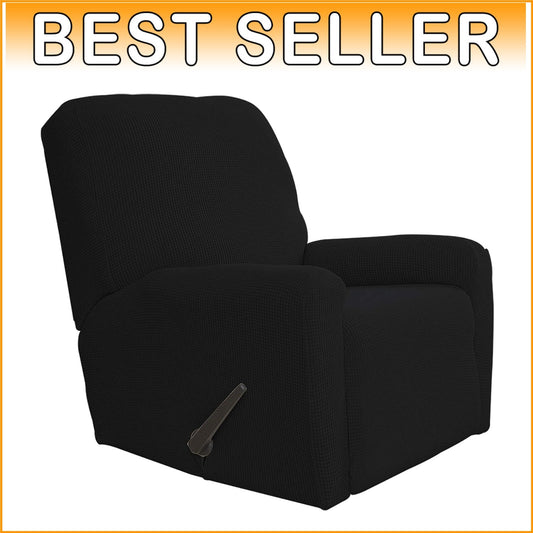 Elegant 4-Piece Recliner Sofa Slipcover in Black - Stylish Furniture Protector