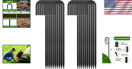 Durable 24-Inch J-Hook Rebar Anchors - Set of 20 for Outdoor Equipment Stability
