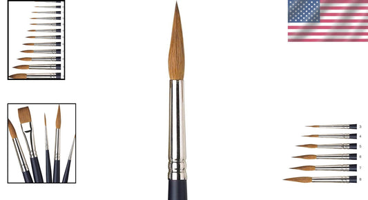 Deluxe Synthetic Sable Watercolor Brush - #8 Pointed Round for Fine Detailing