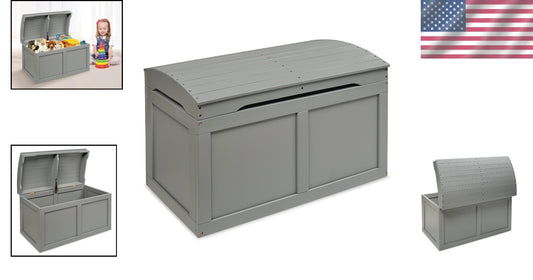 Elegant Gray Hardwood Toy Box with Support Hinge - Perfect for Kids Storage
