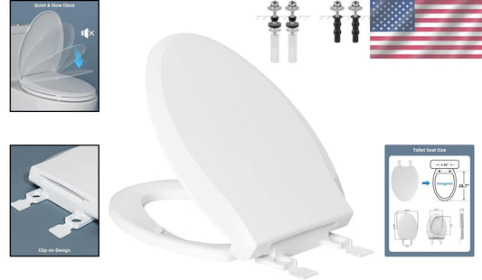 Durable Elongated Toilet Seat - Soft Close, Easy Install, and Non-Slip Bumpers