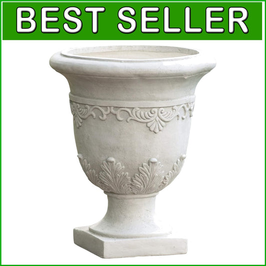 Weather-Resistant 20" Moroccan Stone Planter Urn for Traditional Garden Elegance