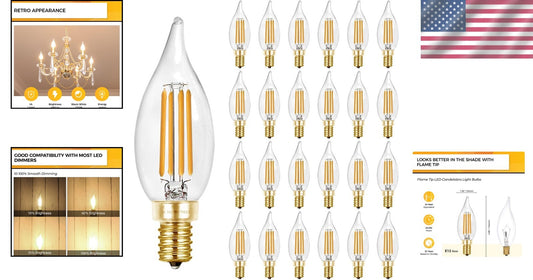 Energy-Efficient 4W E12 LED Bulbs - 450 Lumens, 40W Equivalent, Set of 24