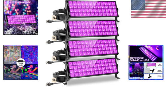 120W Fluorescent Reactive LED Black Lights - 4 Pack with 10ft Cord for Outdoor