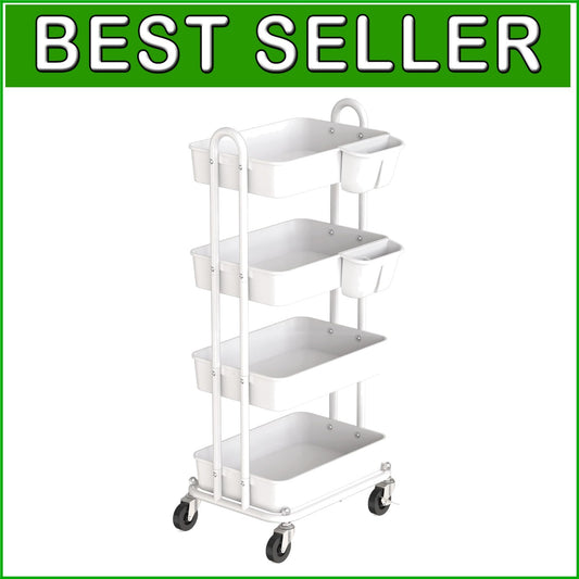 4-Tier Rolling Utility Cart with Hanging Buckets for Stylish Organization