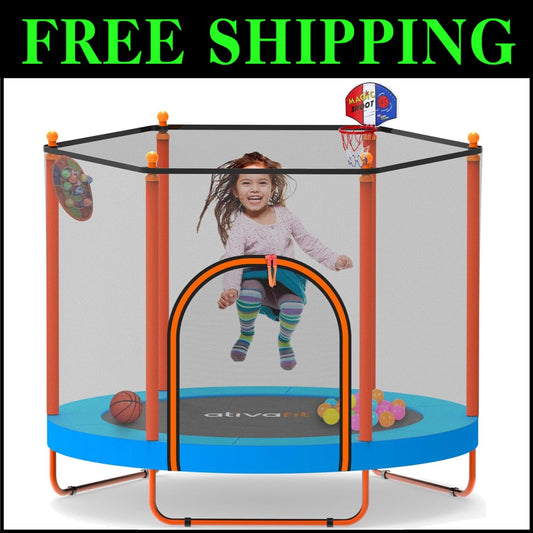 5FT Super Bouncy Trampoline for Kids Aged 1-8 with Basketball Hoop & Dartboard