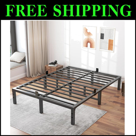 Stylish Black Full Size Bed Frame with Non-Slip Mattress Support – Easy Assembly