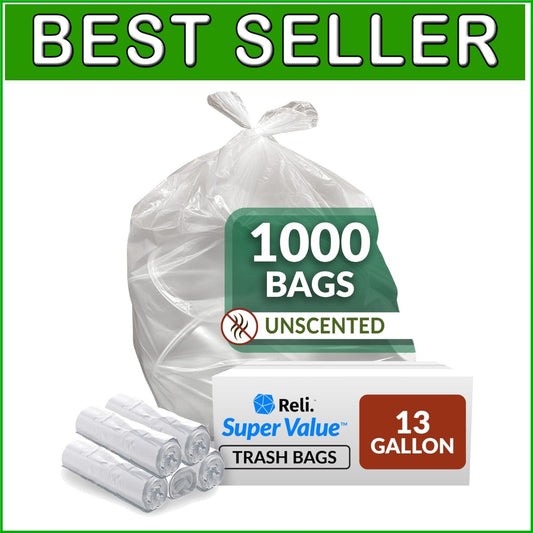 13 Gallon Multi-Use Clear Garbage Bags - 1000 Count for Strong Waste Disposal