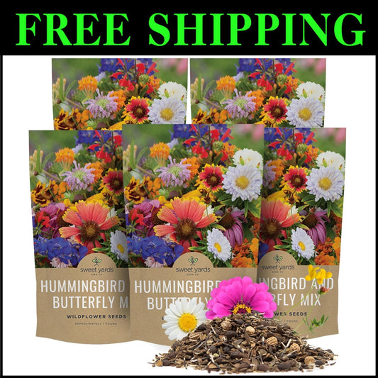Bulk Wildflower Seed Mix for Butterflies & Hummingbirds - 5 Pounds Fresh Seeds