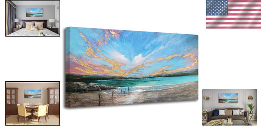 Vibrant Abstract Ocean Teal Wall Art - 40"x20" Textured Canvas for All Rooms