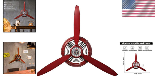 Handcrafted 26.4-Inch Vintage Airplane Propeller Wall Clock for Home Elegance