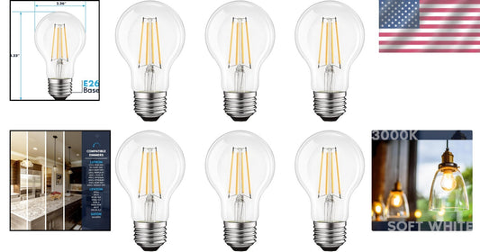 Dimmable Vintage Edison LED Bulbs 60W Equivalent, Soft White Lighting, Pack of 6
