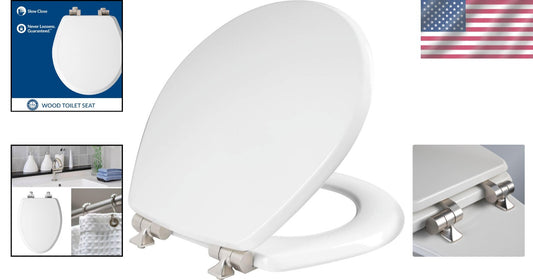 Stylish Round Toilet Seat with Soft Close Feature & Decorative Nickel Hinges