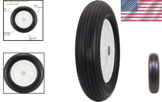 Durable Flat Free 4.80/4.00-8 Tire with Ribbed Tread for Heavy Loads