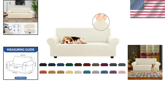 Wrinkle-Resistant Stretch Sofa Slipcover - Beige for Kids and Pet-Friendly Homes