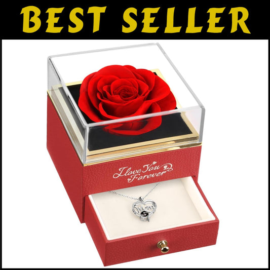 Luxurious Preserved Red Rose & 'I Love You' Necklace - Forever Love Gift for Mom