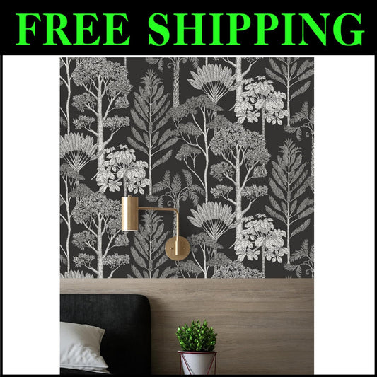 Elegant Black and White Leaf Contact Paper - Forest Theme Upholstery 47.21sqft