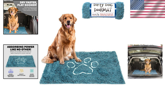 Versatile Pacific Blue Dog Door Mat - Absorbs Mud & Water Fast, Machine Washable
