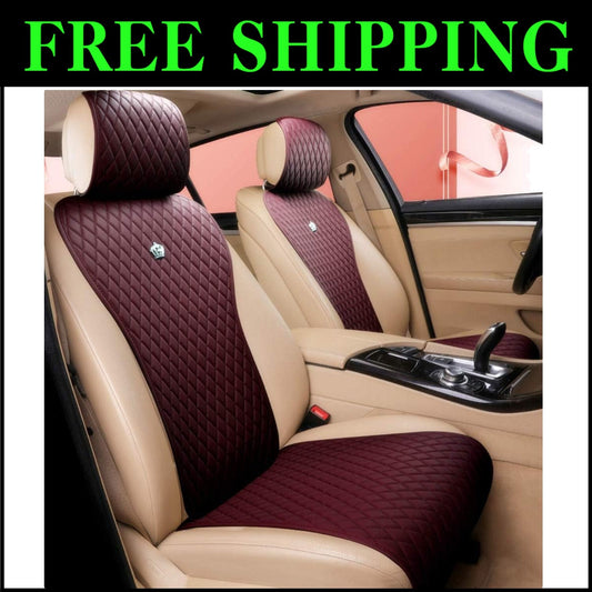 Luxury Leather 11PCS Car Seat Covers - Universal Fit Wine Red Crown Style