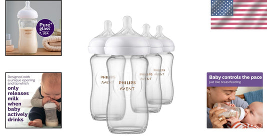 4-Pack Philips BPA-Free Glass Baby Bottles with Natural Response Nipple - 8oz