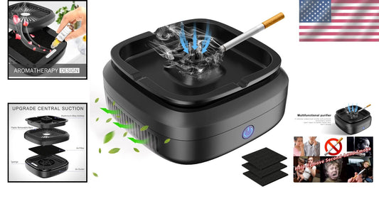 Classic Design Smokeless Ashtray with Advanced Smoke Filtration & USB Charging