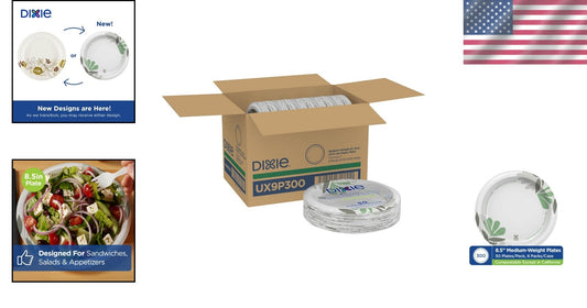300 Count Dixie Medium-Weight Disposable Paper Plates - Compostable & Stylish