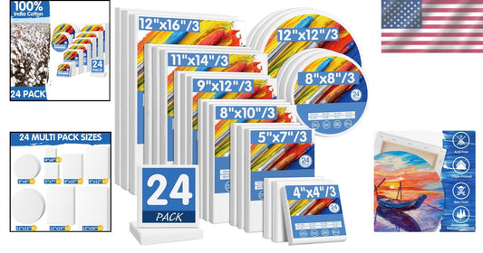 Complete Painting Set - 24 Stretched Canvases in Various Sizes, Gift for Artists