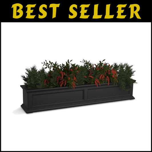 5-Foot Black Window Box with Overflow Drainage - Weatherproof Flower Planter